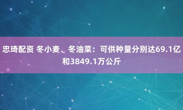 忠琦配资 冬小麦、冬油菜：可供种量分别达69.1亿和3849.1万公斤